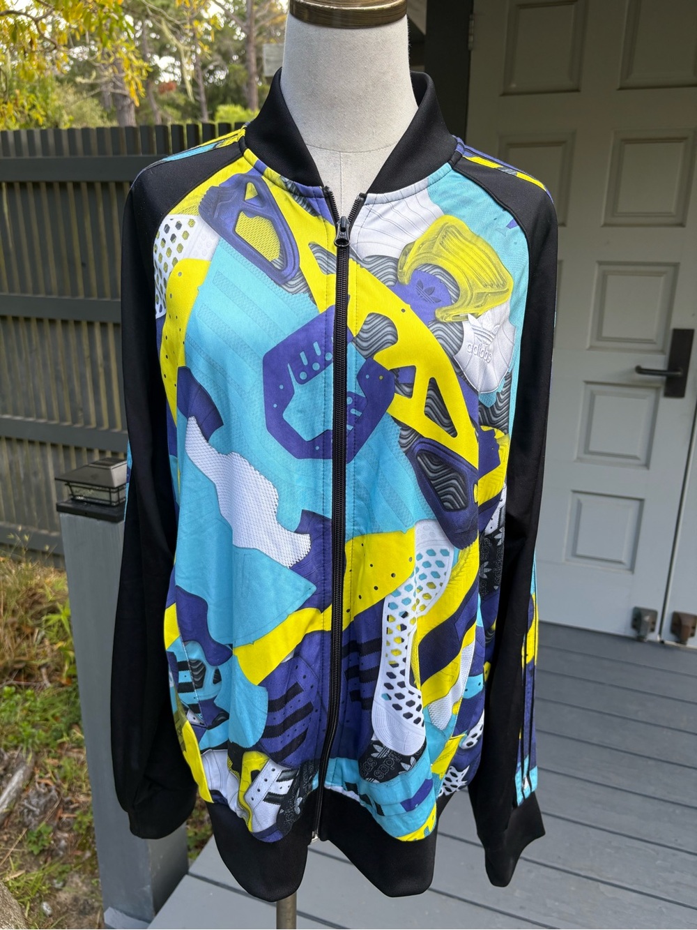 Adidas Graphic Zip-Up Jacket in Turquoise, Yellow & Black
